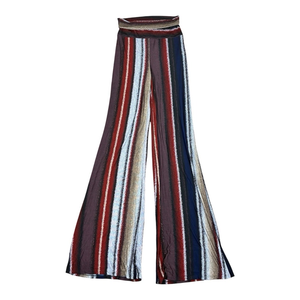 Women's Boho Mesh Stretch Flared Pants Stripe Festival Concert NWT XS Fall